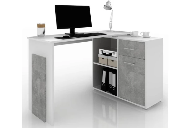 Rohový písací stôl Andy, biela/šedý beton