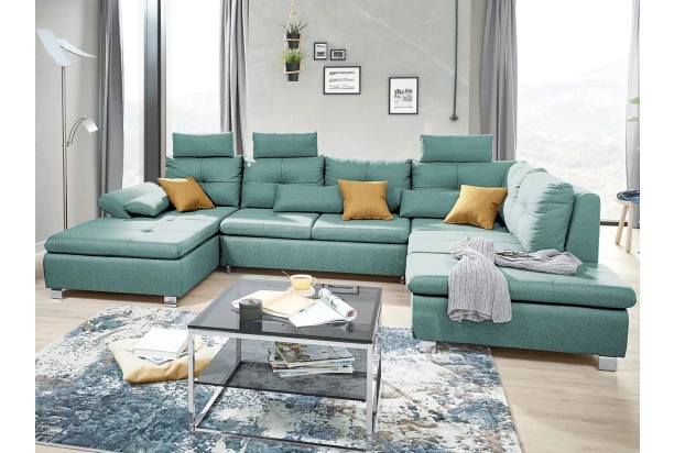 Sedacia súprava Madeira 3A, mentolovo zelená látka, tvar pravé U