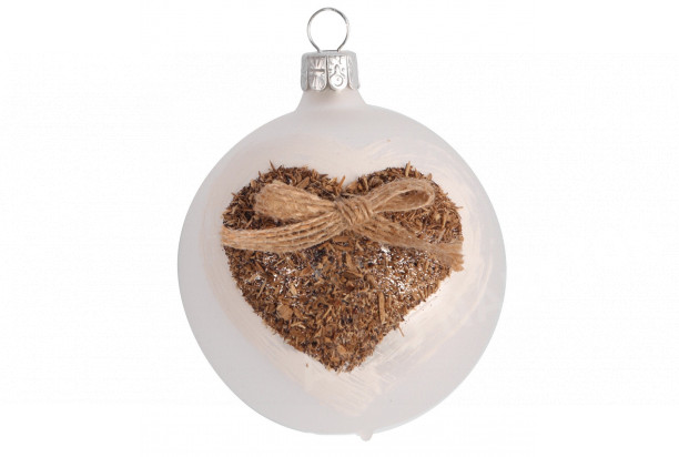 Vianočná ozdoba Biela guľa so srdcom 7 cm, sklo