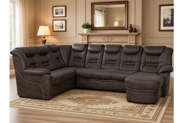 Sedacia súprava Elvis U, hnedá látka v optike kože, s rozkladom