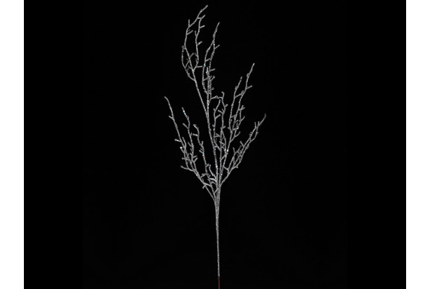 Umelá kvetina Vianočná vetvička s trblietkami 69 cm, strieborná