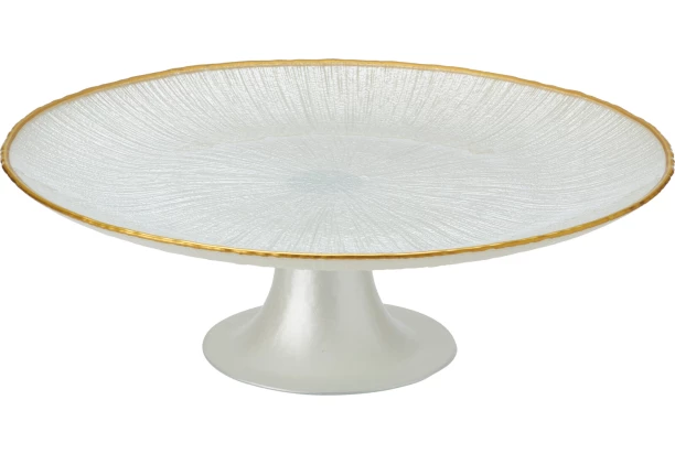 Podnos na tortu a cukrovinky Dia 28x9,4 cm, biela/zlatá