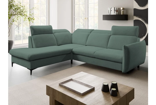 Rohová sedacia súprava Glow, modro-šedo-zelená látka, ľavý roh