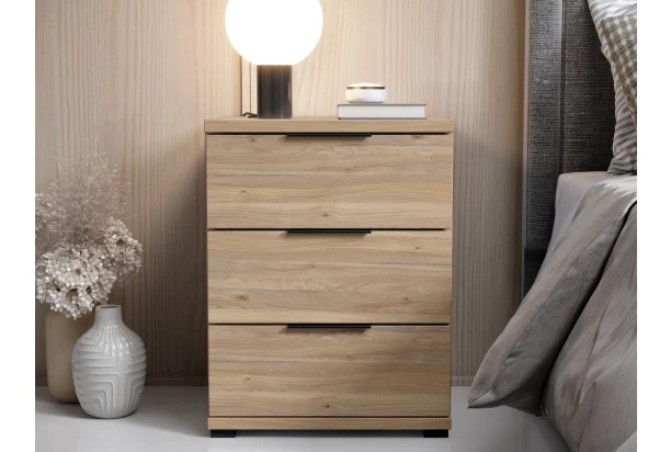 Nočný stolík s 3 zásuvkami Smilla, výška 61 cm, dub mauvella