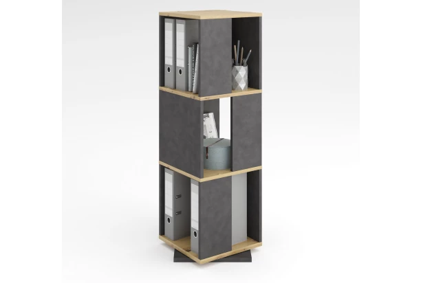 Otočný regál Tower, dub artisan/vintage optika kovu