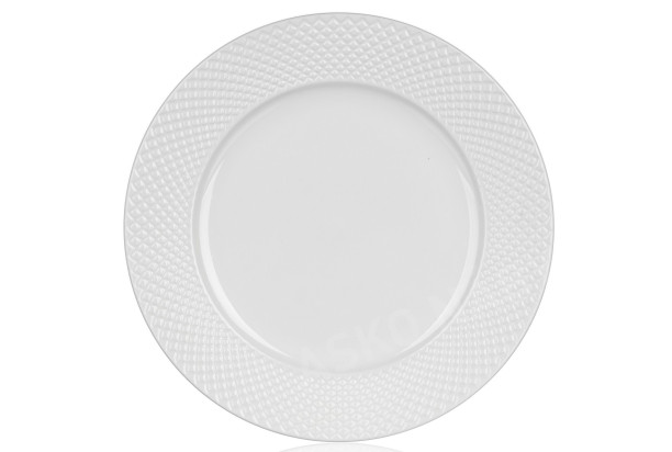 Plytký tanier Diamond Line, biely s reliéfem