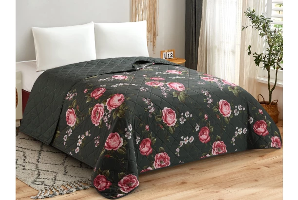 Prehoz na  posteľ Rommy 220x240 cm, kvetinový antracitový