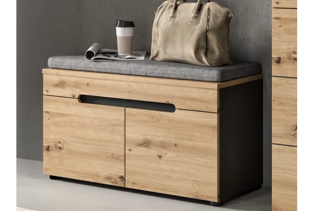 Predsieňová lavica Cano, 80 cm, šedá/dub artisan