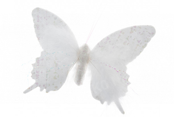 Závesná dekorácia Motýľ 16 cm, biela látka