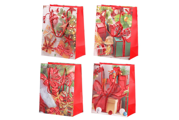Vianočná darčeková taška (4 druhy) stredná veľkosť M, červená