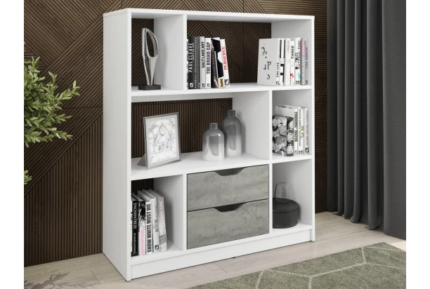 Nízký regál/knihovňa Sten Mini, biela/šedý betón