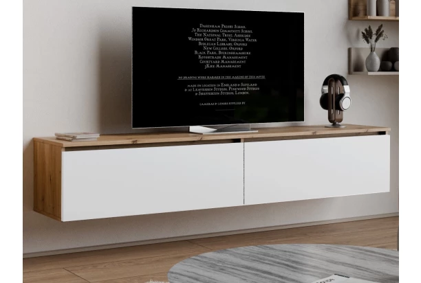 Závesná TV skrinka Asko Living, 180 cm, dub artisan/biela