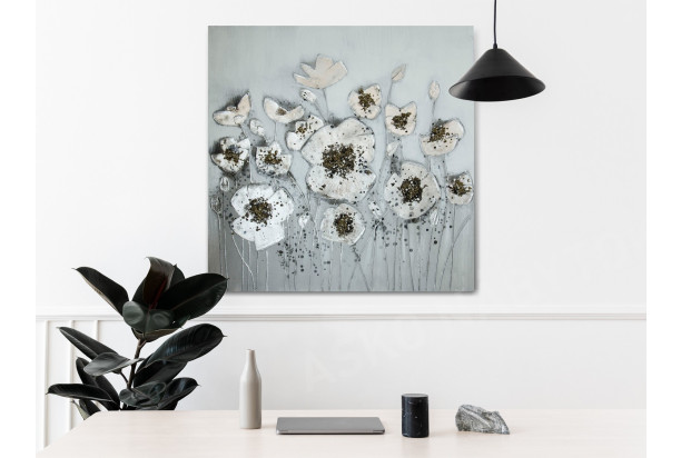 Ručne maľovaný obraz Kvety 80x80 cm, 3D štruktúra