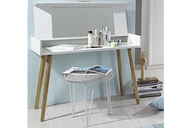 Toaletný / písací stolík so zrkadlom Kolding, biely/jaseň