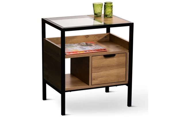 Odkladací/nočný stolík so zásuvkou Mandurah, kov/dub