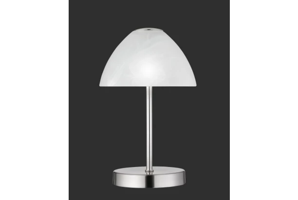 Stolná LED lampa Queen 24 cm, matný nikel/biele sklo