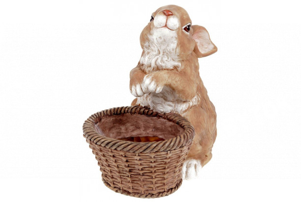 Obal na kvetináč Zajac s košíkom, hnedý