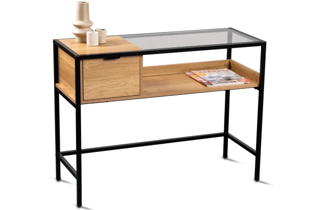 Konzolový stolík so zásuvkou Mandurah, kov/dub