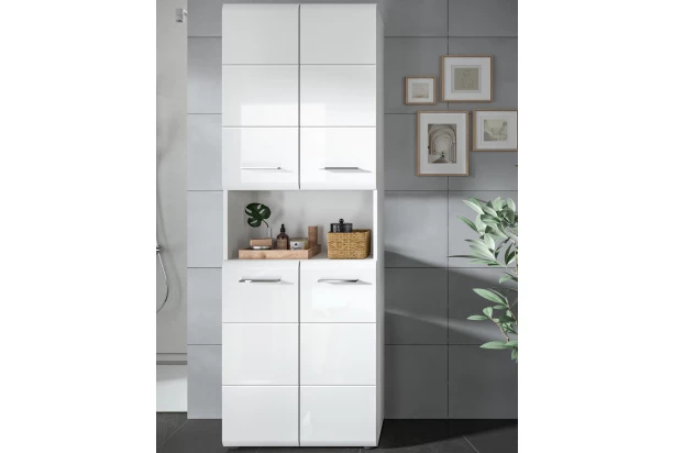 Vysoká skrinka s priehradkou Ice, biely lesk