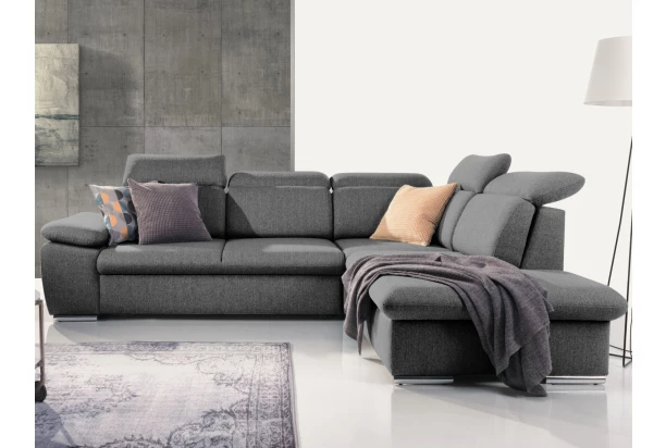 Rohová sedačka Aldon, dymovosivá štruktúrovaná látka, pravý roh