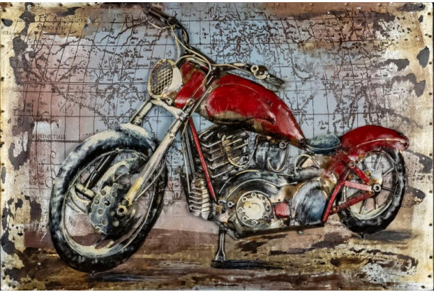 Kovový obraz na stenu Červená motorka veterán 60x40 cm, vintage