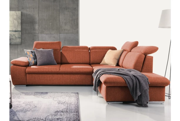 Rohová sedačka Aldon, tehlová štruktúrovaná látka, pravý roh