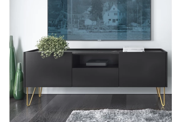TV skrinka Harmony, čierna/čierny mramor