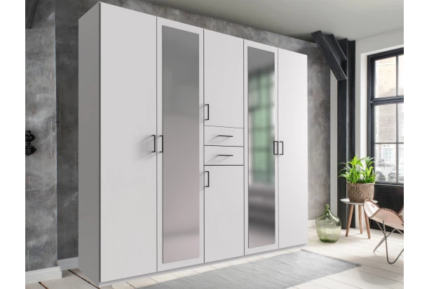 Šatníková skriňa so zrkadlami Düsseldorf, 225 cm, biela