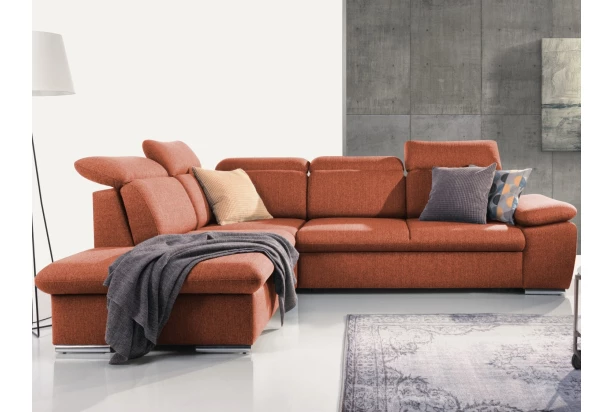 Rohová sedačka Aldon, tehlová štruktúrovaná látka, ľavý roh