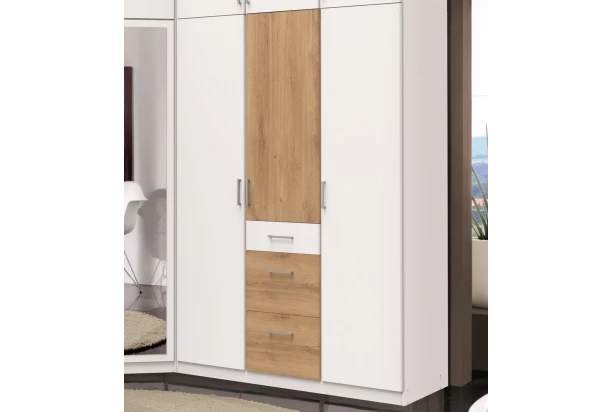 Šatníková  skriňa bez zrkadla Click, 135 cm, biela/doskový dub
