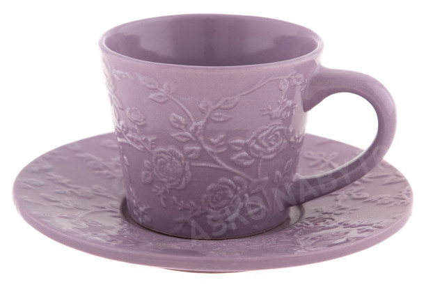 Šálka ​​s tanierikom 180 ml, fialový kvetinový