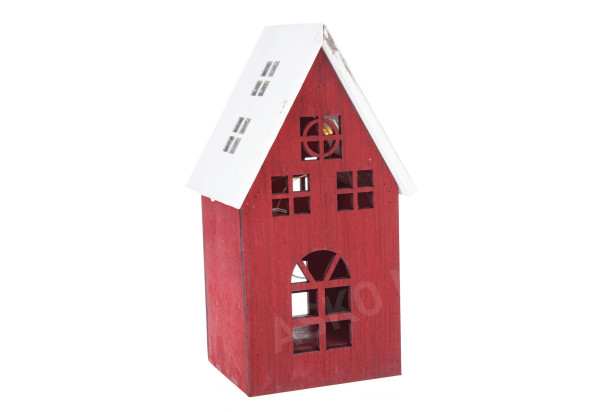 Vianočná dekorácia LED drevený domček, červený