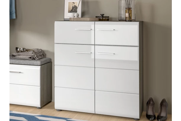 Skrinka s policami/botník Salsa, 80 cm, sivý dub/biela lesk