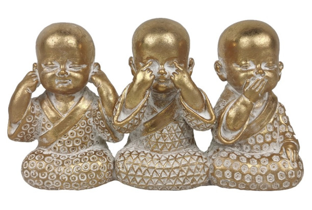 Dekoračná soška Traja Budhovia 16 cm, zlatá