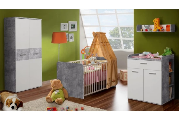 Nízký regál Winnie, šedý beton/biela