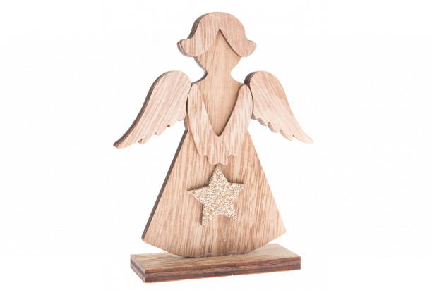 Vianočná dekorácia Anjel na podstavci, drevený, 13 cm