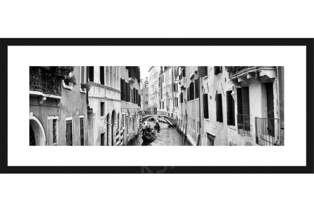 Rámovaný obraz Benátky 60x25 cm, čiernobiely