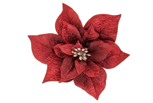 Umelý kvet Vianočná hviezda na klipe, červená, 20 cm