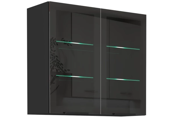 Horná presklená kuchynská skrinka Arona, 80 cm, čierna