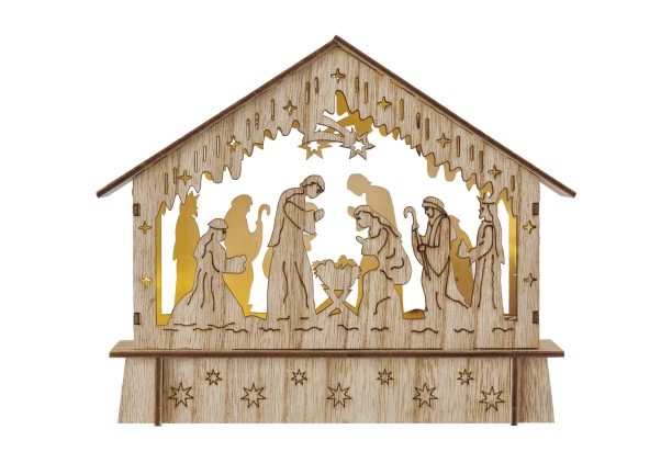 Vianočné dekorácie LED betlehem, drevený