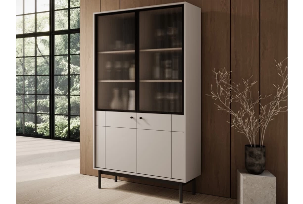 Vysoká vitrína Japandi, 104 cm, béžová kašmír