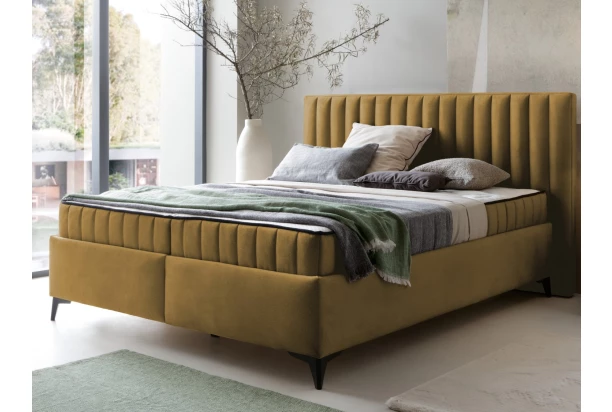 Posteľ Joy 180x200 cm, horčicovo žltá látka