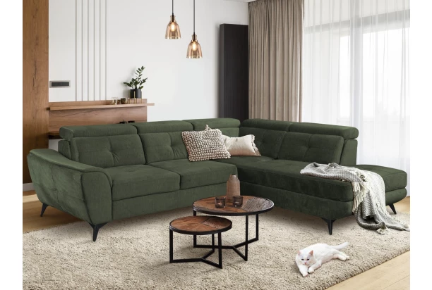 Rohová sedacia súprava Sergio, mechově zelená látka, pravý roh