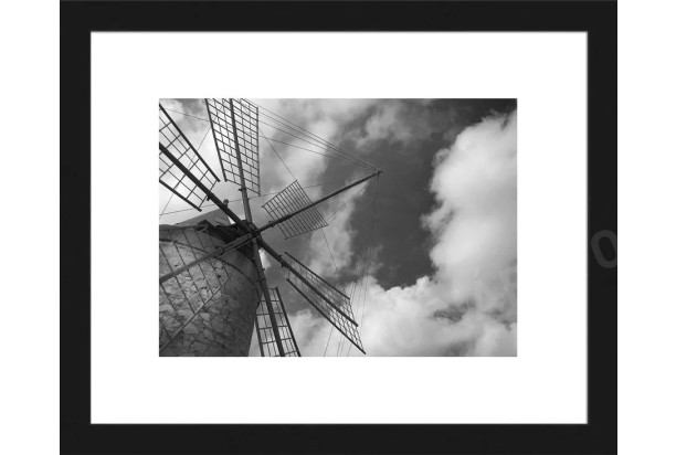 Rámovaný obraz Veterný mlyn 20x25 cm, čiernobiely