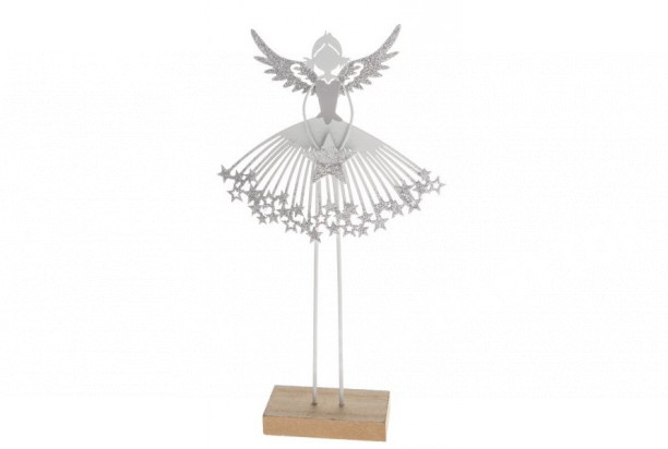 Vianočná dekorácia Anjel na podstavci 29 cm, biely kov