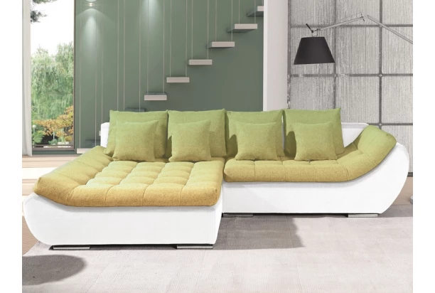 Rohová sedacia súprava Hugo OTM-2F, biela ekokoža/béžová látka