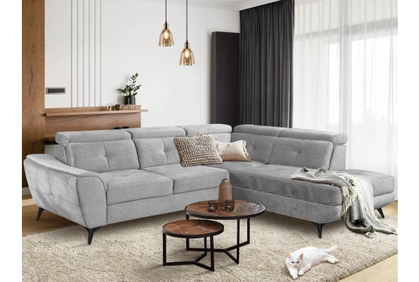 Rohová sedacia súprava Sergio, svetlo šedá látka, pravý roh
