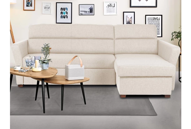 Rohová sedacia súprava Livia, svetlo béžová látka, pravý roh