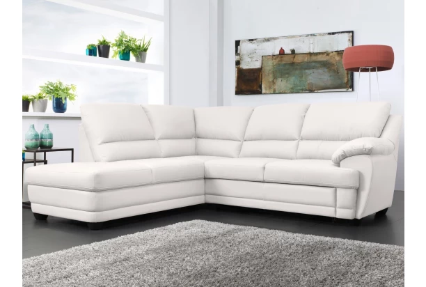 Rohová sedací souprava Nebolo, biela koža, ľavý roh