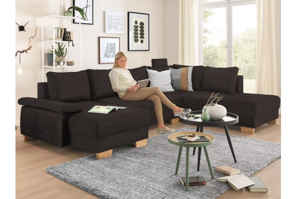 Sedacia súprava Chivas, tvar pravé U, temne hnedá látka